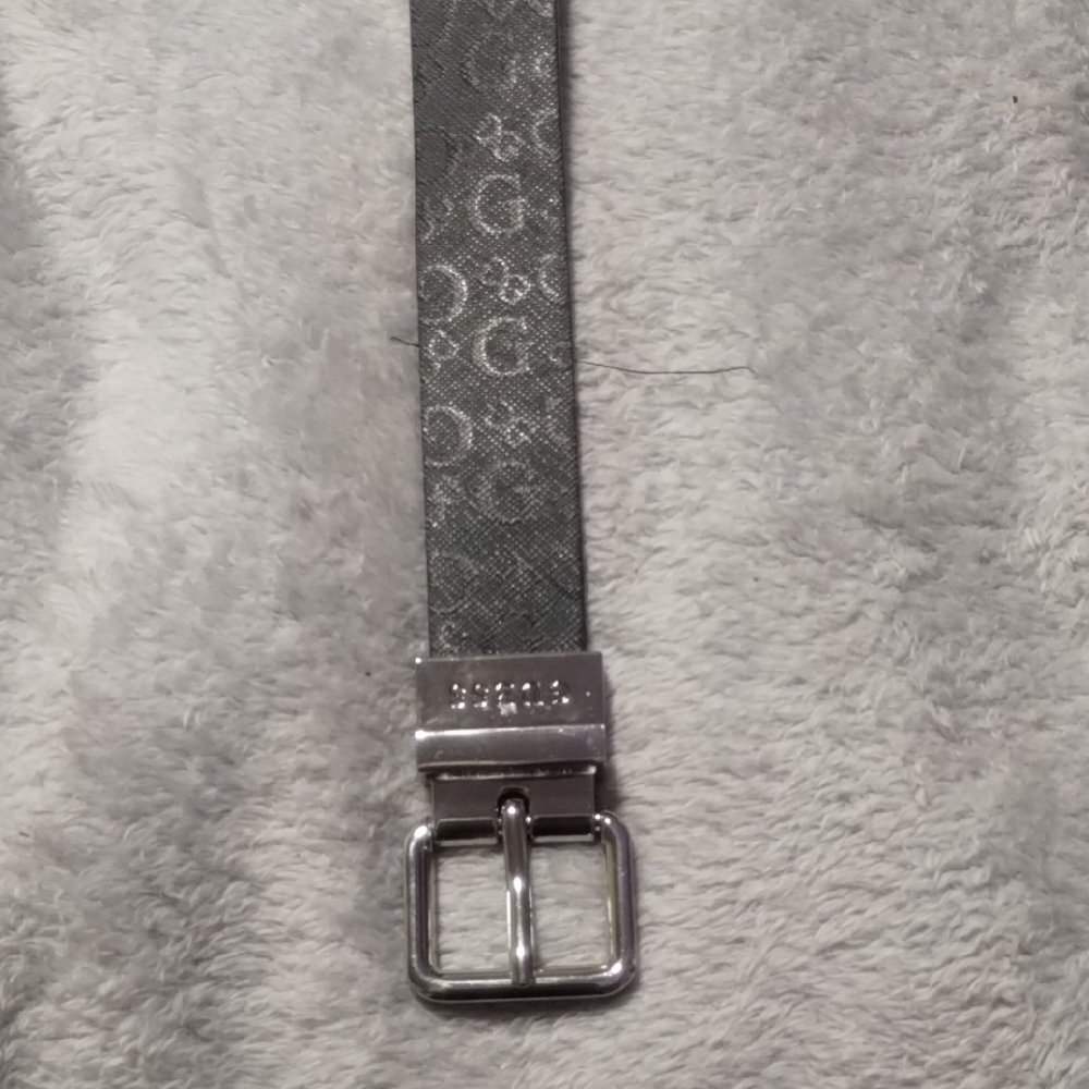 Guess Gray And Black  Reversible Belt with Logo Pattern